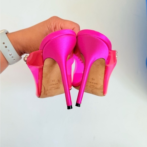 JIMMY CHOO Hot Pink Plexi Crystal Bing 100mm pointed toe pumps EU 39 - Picture 10 of 12